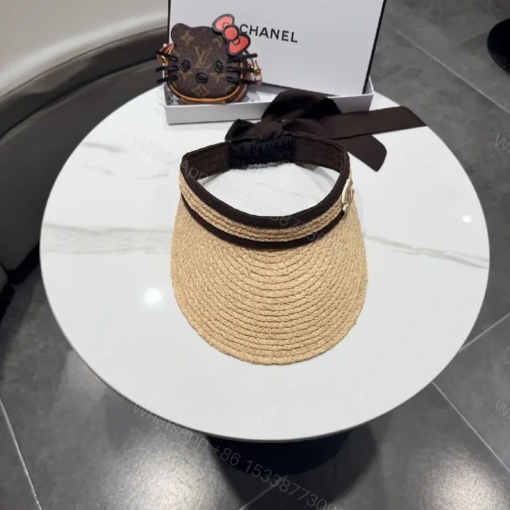 View 2 of Sun-Kissed Raffia Visor with Black Satin Band and Clasp