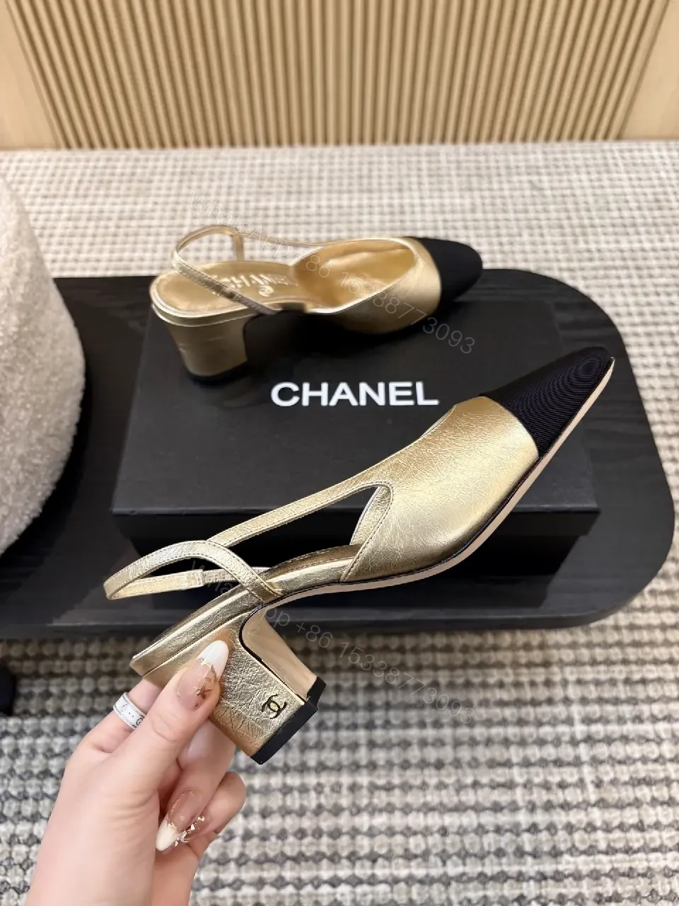 View 10 of Sleek Slingback Heels: Minimalist Black Textile, Block Heel