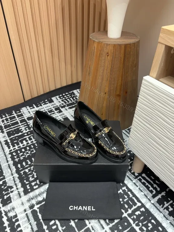 Lux Black Patent Loafers with Gold Chain Detailing — view 1