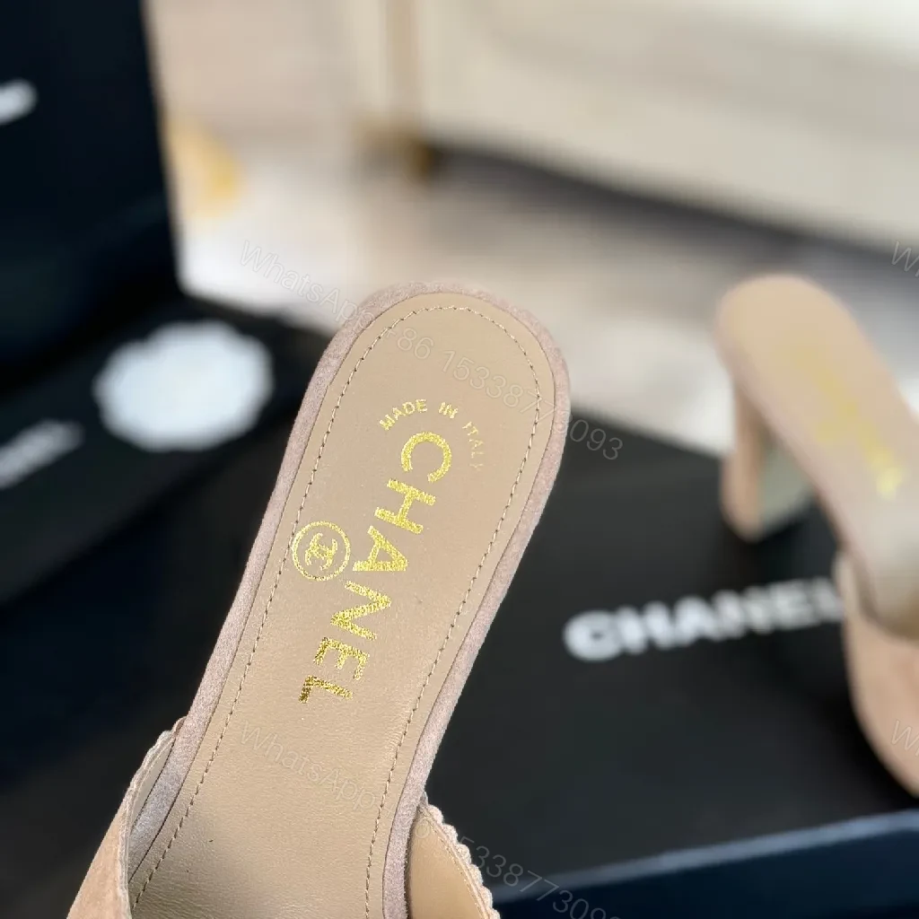 View 4 of Beige Camellia-Detail Sandals: Textured Luxury Slides