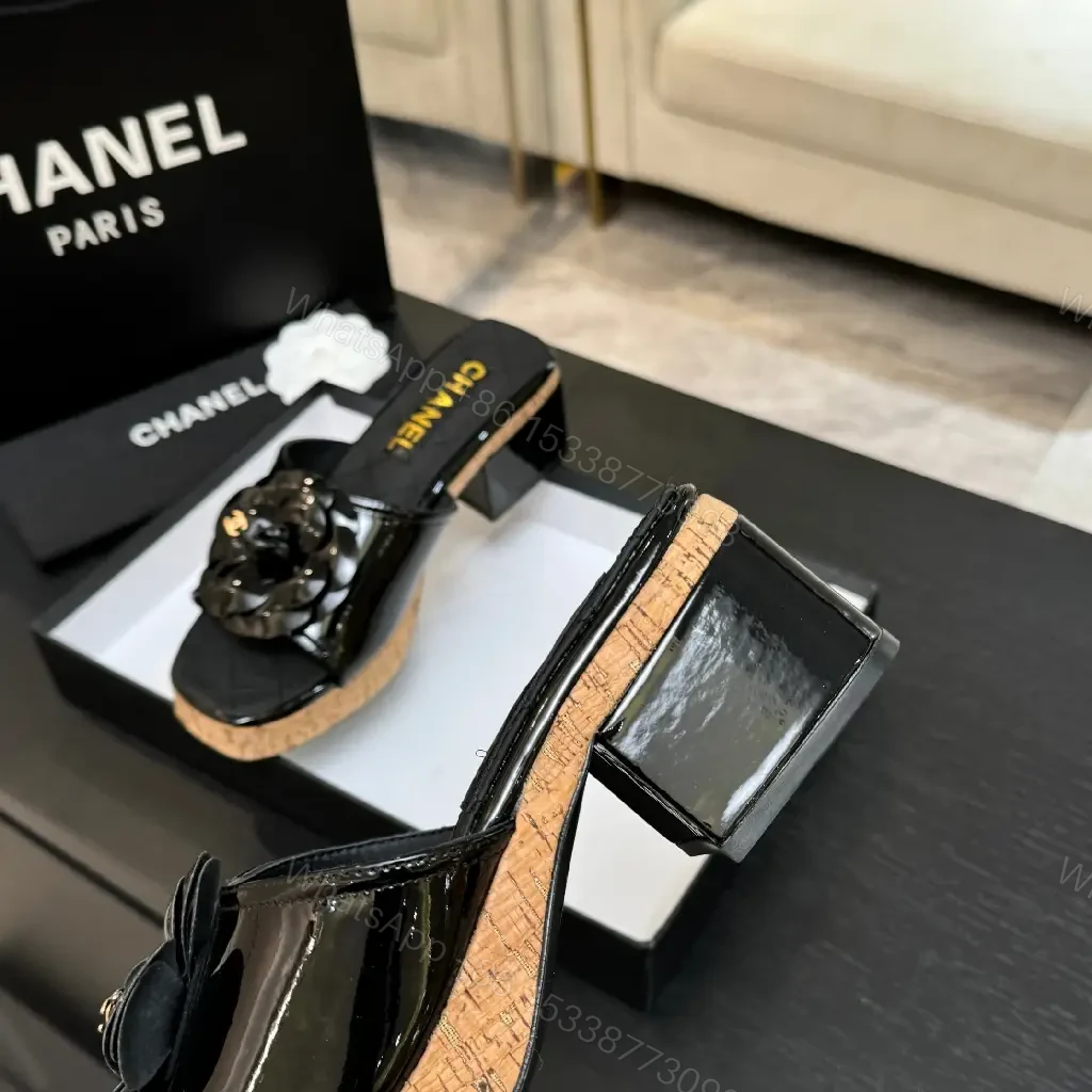 View 7 of Patent Floral Crossover Slide with Cork Platform