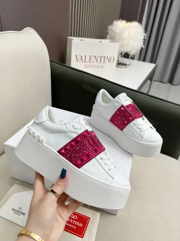 View 5 of Bold White Leather Sneaker Pink Strap Luxe Comfort Sneakers