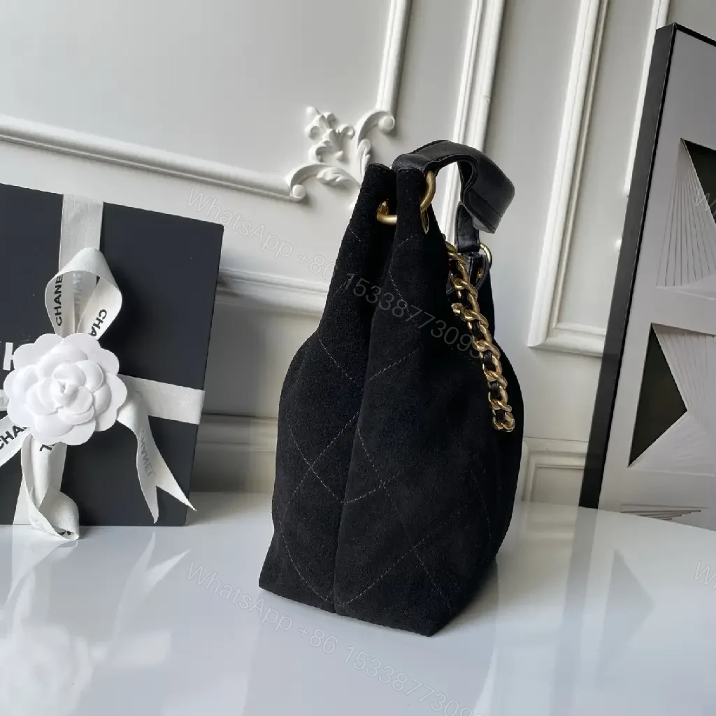 View 7 of Quilted Black Leather Bag with Gold Chain – Luxe Handbag