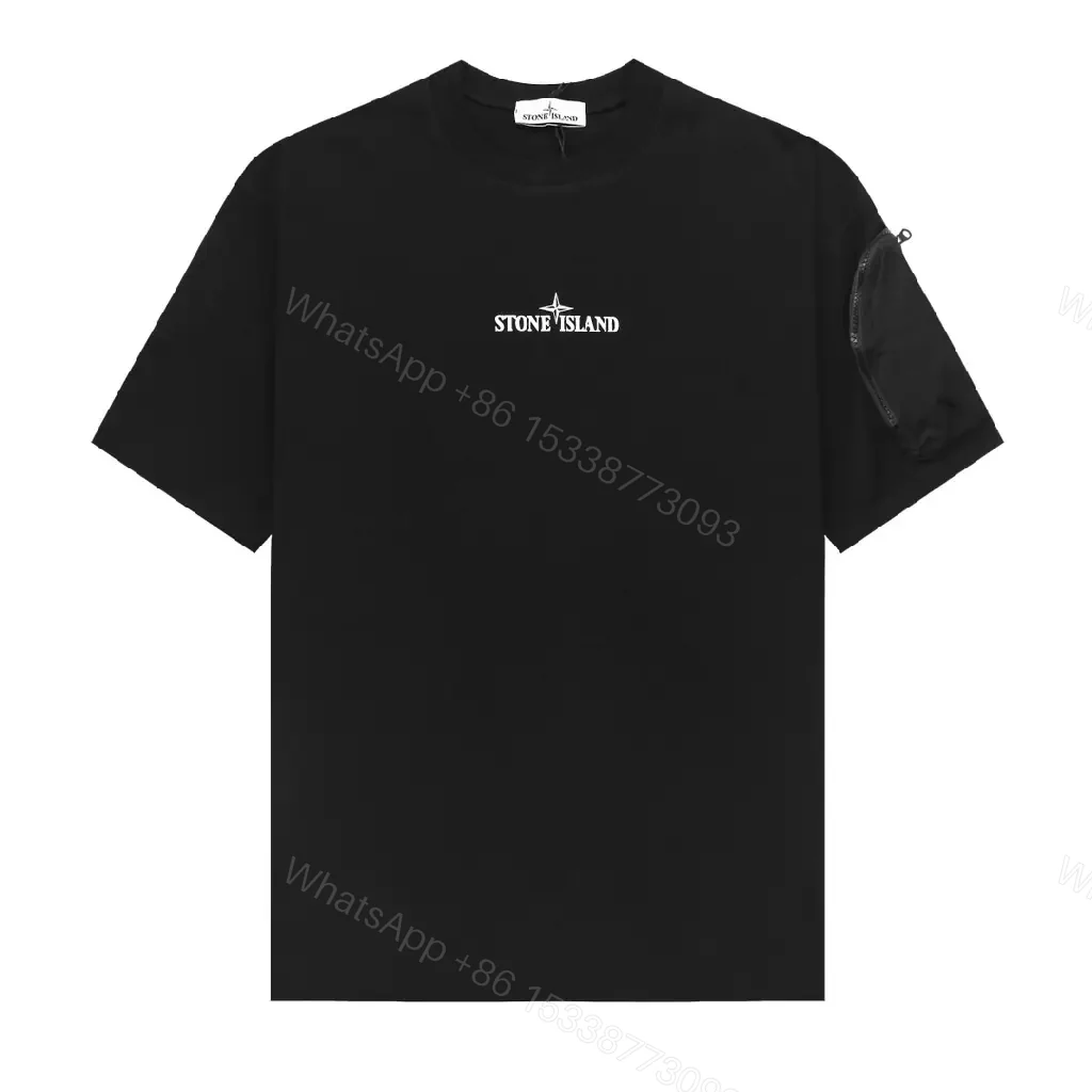 View 9 of Stone Fabrication: Minimal Tee with Sleeve Zip Pocket, Premium Cotton