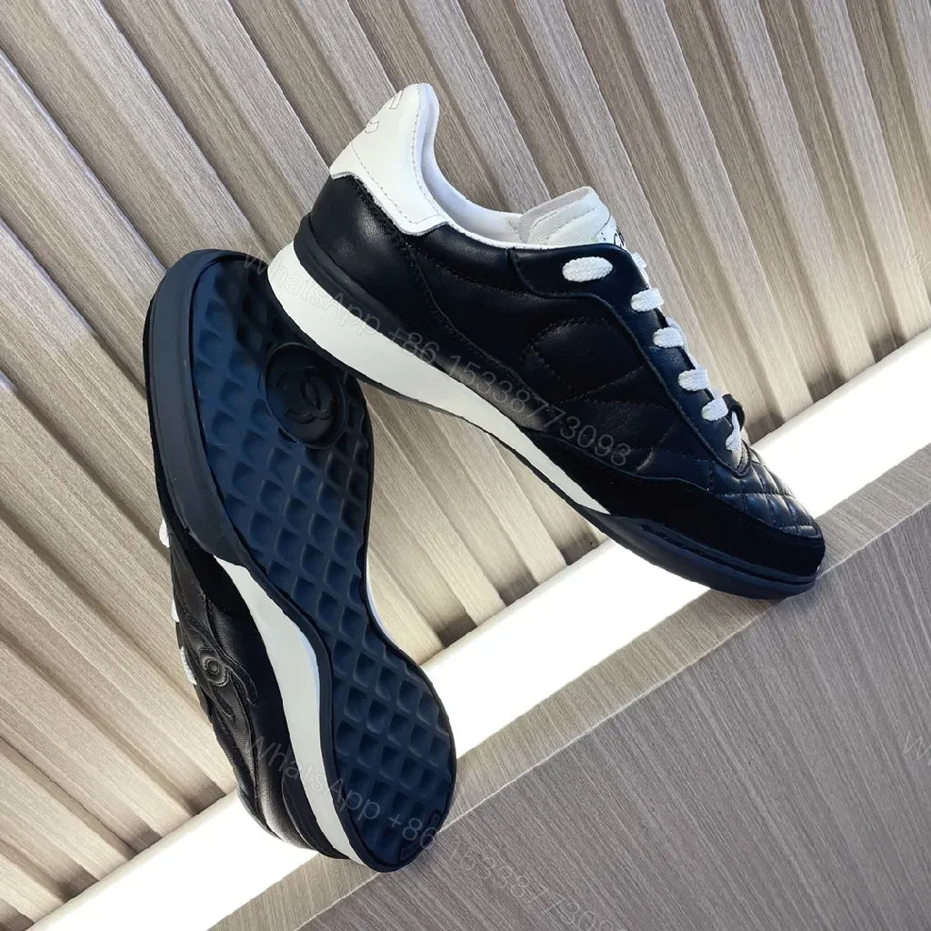 View 4 of Quilted Leather Sneaker - Dual-Texture Black & White, Luxe Comfort
