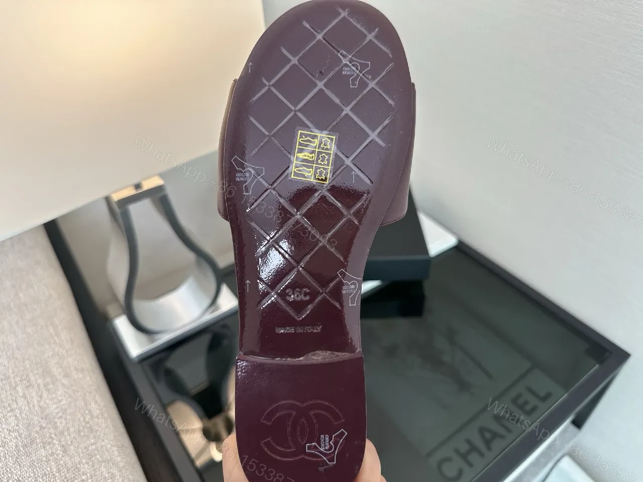 View 4 of Rich Burgundy Quilted Slip-Ons with Gold Emblem