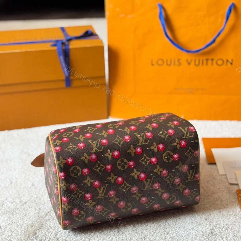 View 5 of Louis Vuitton X Takashi Murakami Monogram Cerise Speedy 25 Gold Hardware Brown 25Cm