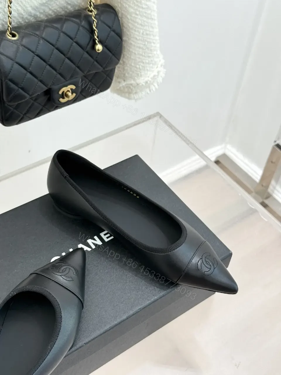 View 4 of Black Leather Pointed-Toe Flats, Minimal Luxury Comfort