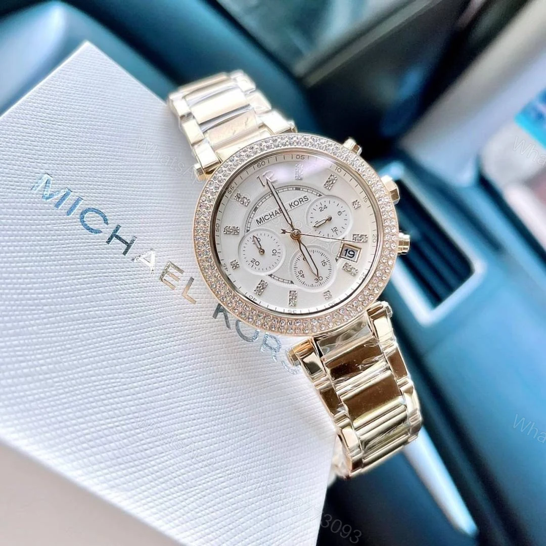 View 2 of First Copy Michael Kors Parker Gold Crystal Bezel Women’s Analog Watch