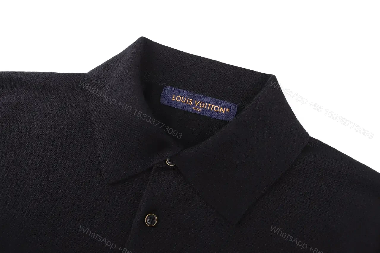 View 10 of Black Cotton Polo with Gold LV Logo Polo Shirt