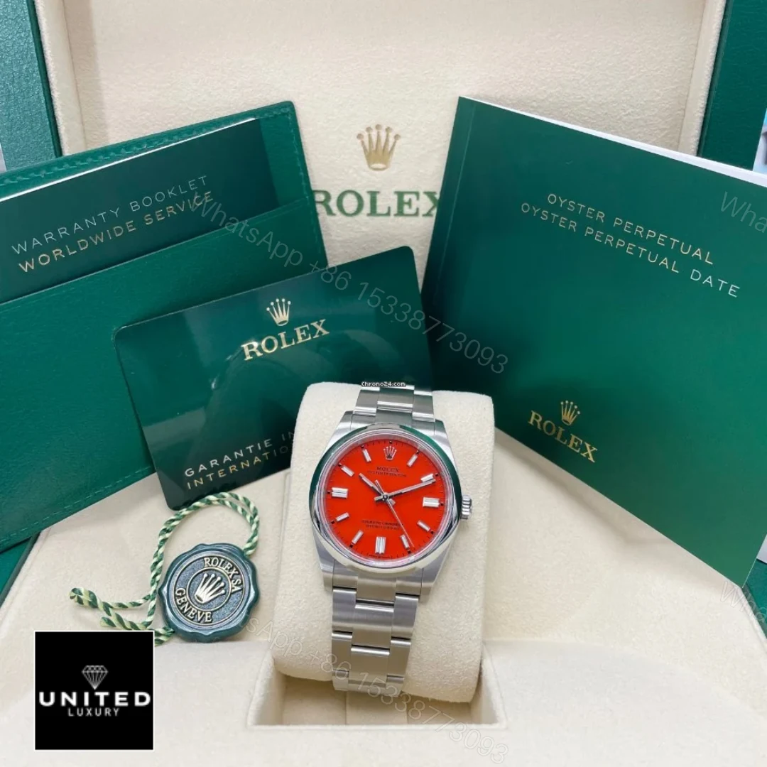 View 5 of Rolex Oyster Perpetual Red Dial 126000 Replica