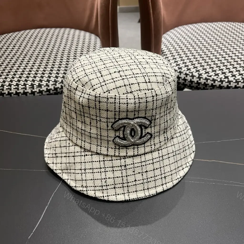 View 3 of Tweed Cap: Luxury Grid Pattern with Logo Badge