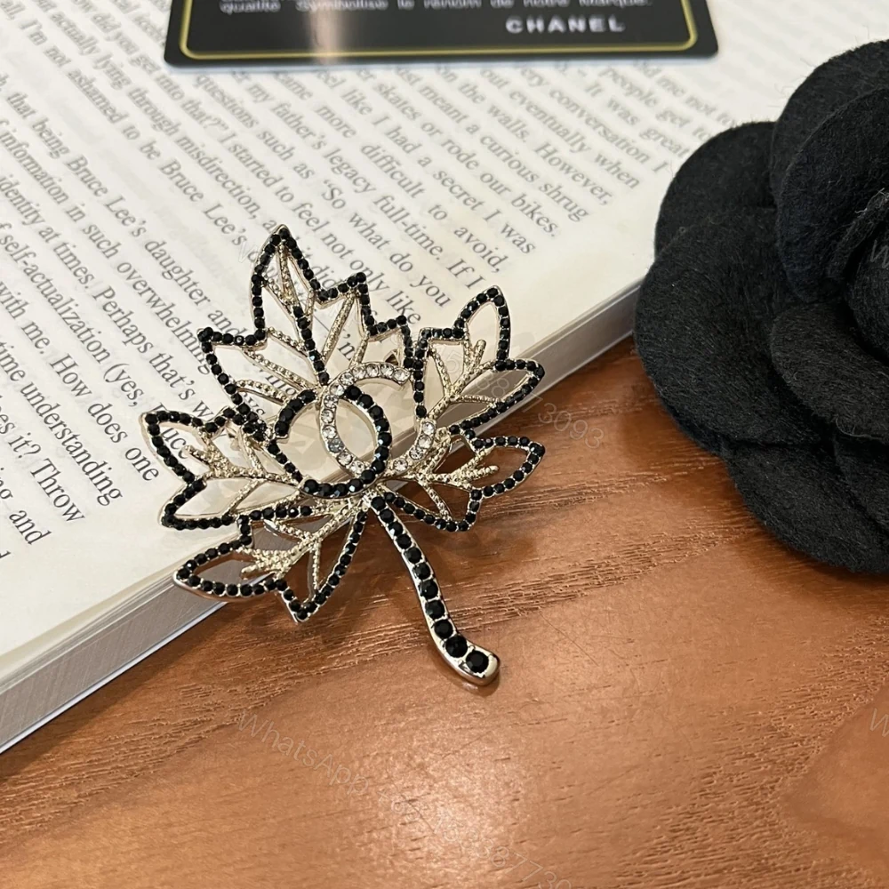 View 5 of Chanel Cc Leaf Brooch Black Gold
