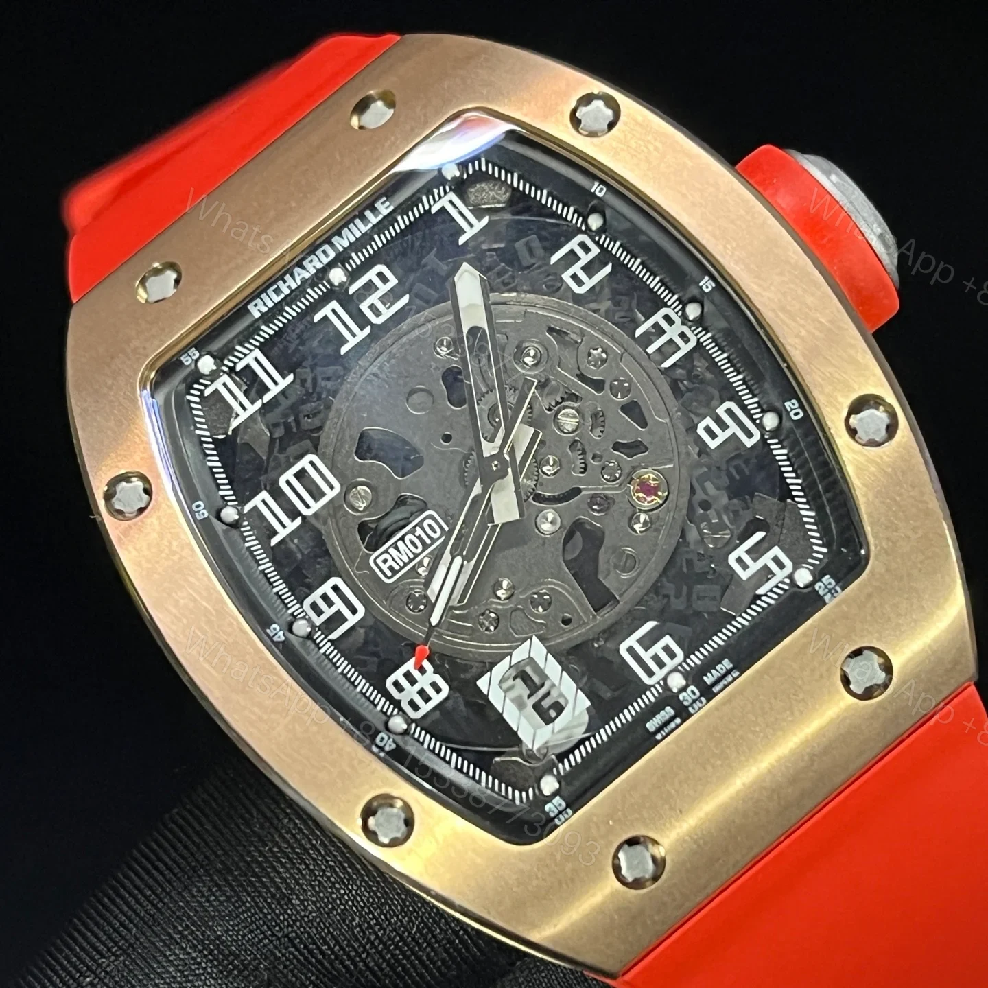 View 7 of Luxury Skeleton Automatic Red Strap Watch RM010-SKELETON-2026