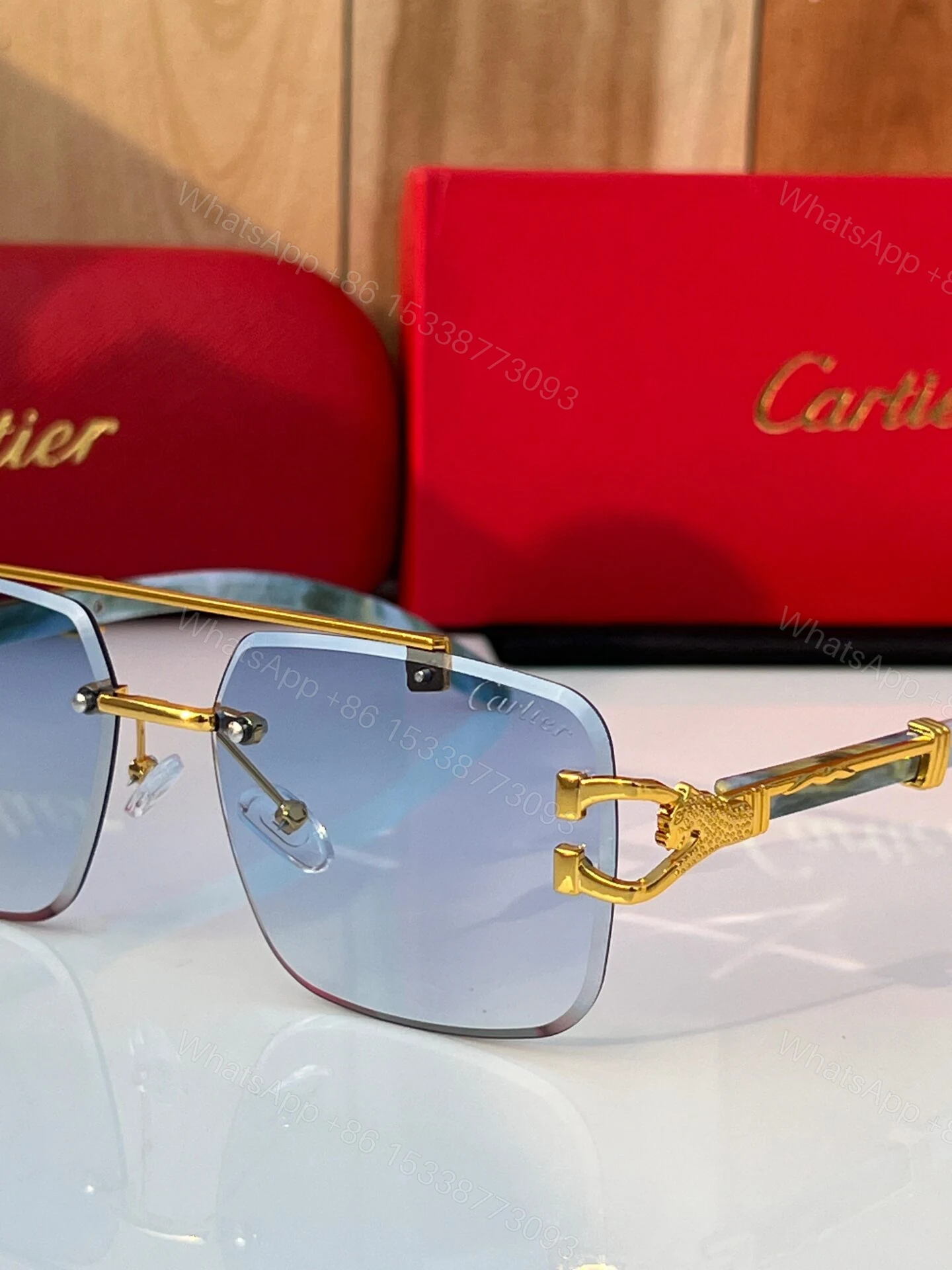View 2 of Cartier Square Blue Gradient Metal Frame Sunglasses