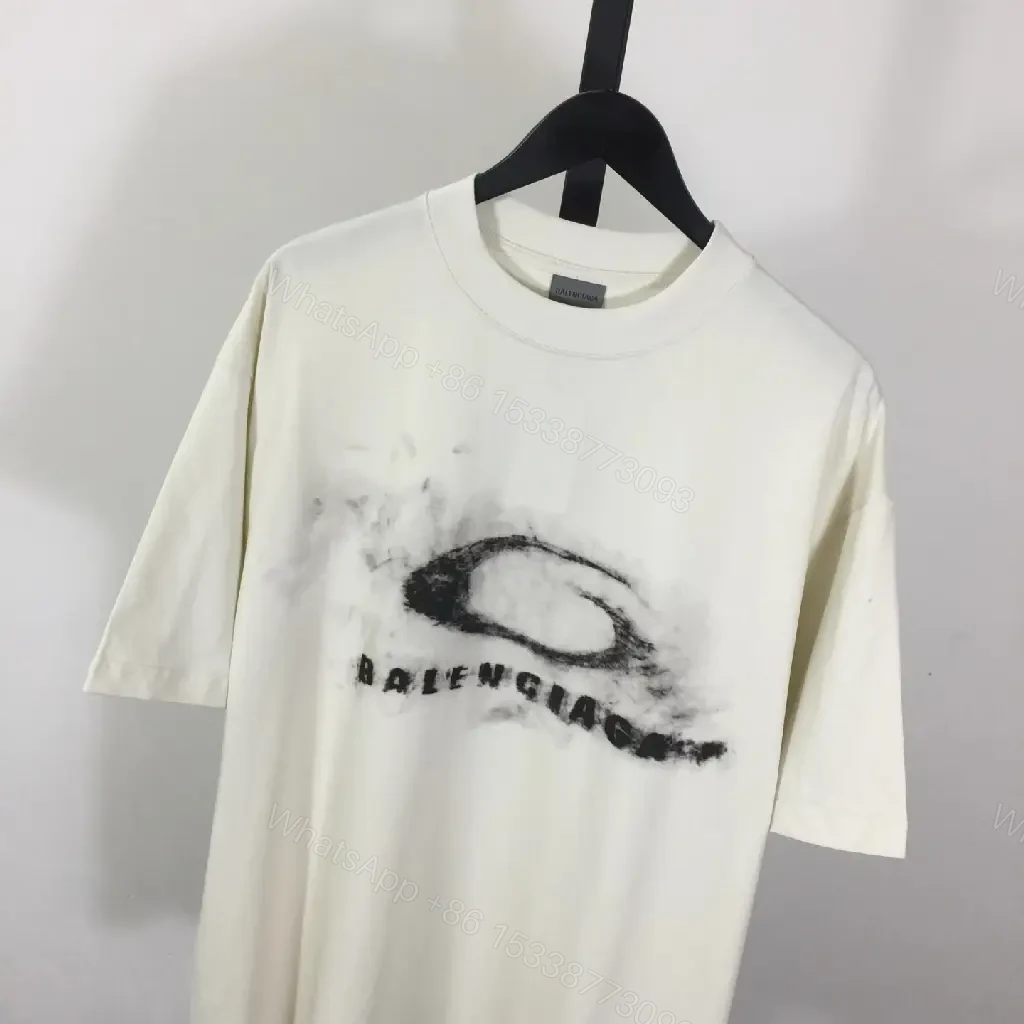 View 5 of Ivory Cotton Oversized Tee – Distressed Logo Streetwear Edge