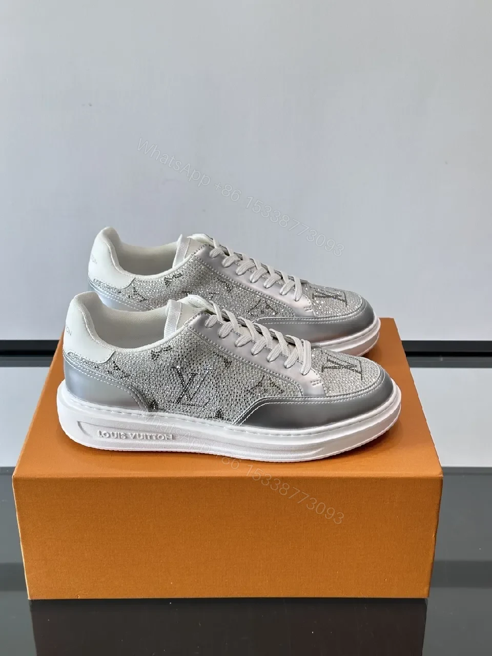 Textured-Luxe Silver Sneakers: Sparkle-Contrast High-Tops — view 1