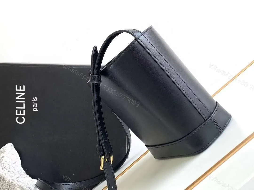 View 2 of Celine Small Bucket Cuir Triomphe Mini Black Bucket Bag 19.5x16x7cm