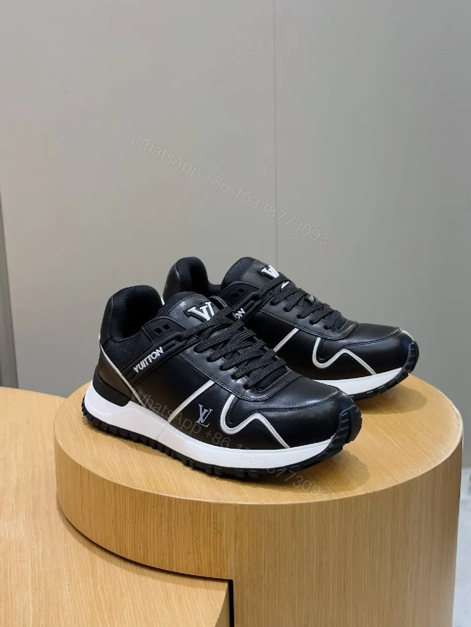 Black Leather Luxe Runner: Modern High‐Top Sneakers — view 1