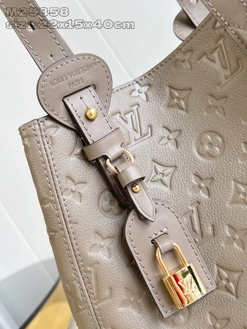 View 3 of Taupe Monogram Leather Tote: Structured Luxury Carryall