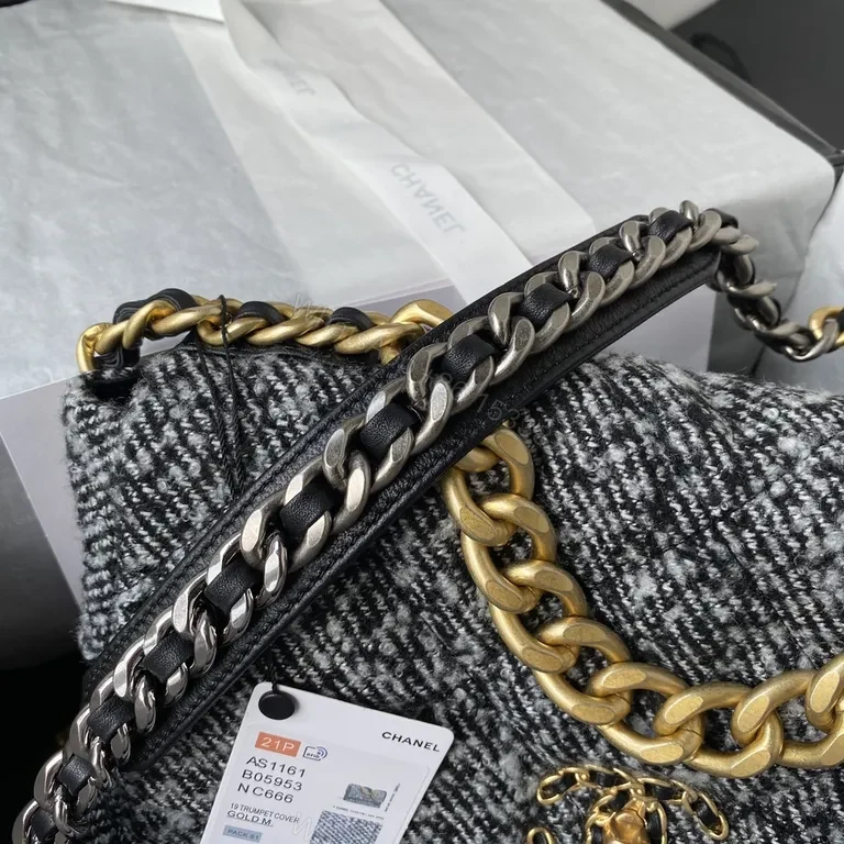 View 4 of Chanel-Inspired Tweed Canvas Handbag with Luxe Chain
