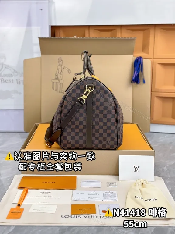 View 8 of Damier Ebene Keepall 55: Premium Travel Duffle with Everyday Versatility