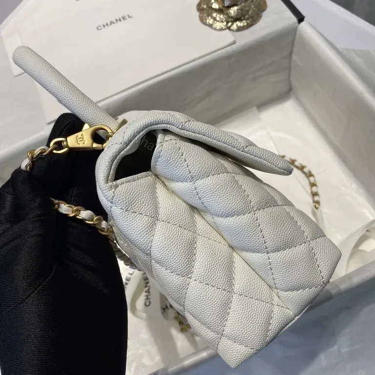 View 4 of Quilted White Leather Mini Bag: Luxe CC Chain Style