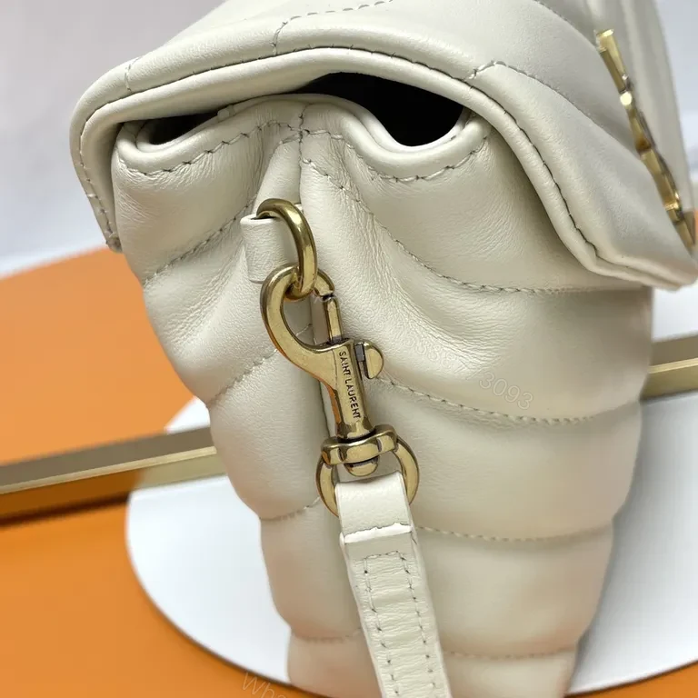 View 6 of Beige Quilted Lambskin Shoulder Bag with Gold YSL Hardware