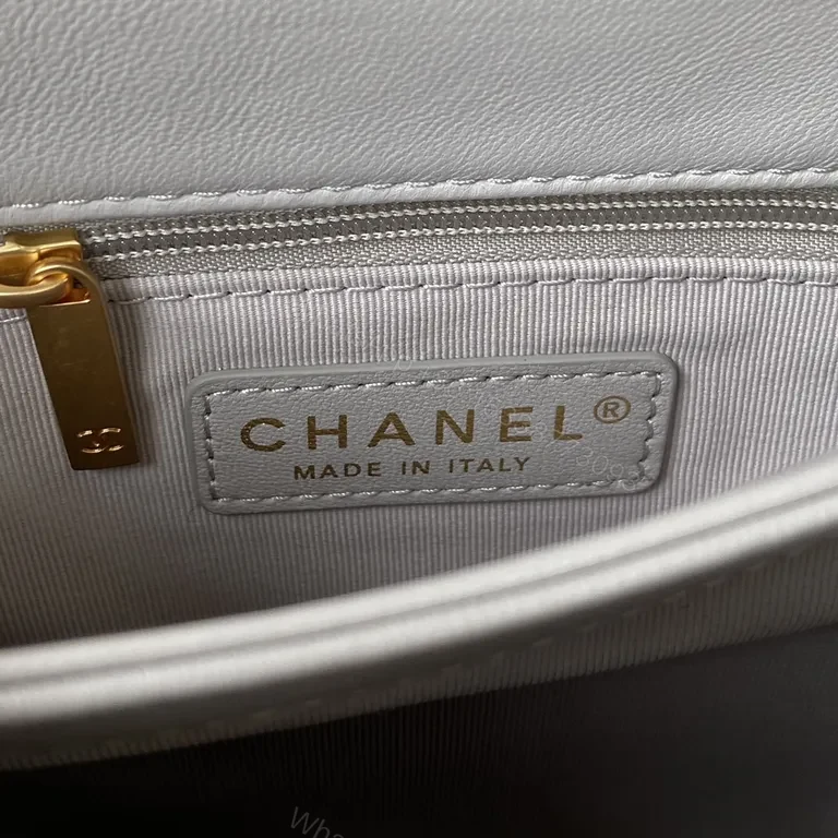 View 9 of Chanel-Inspired Quilted Mini Bag: Gray & Gold Chain Luxury