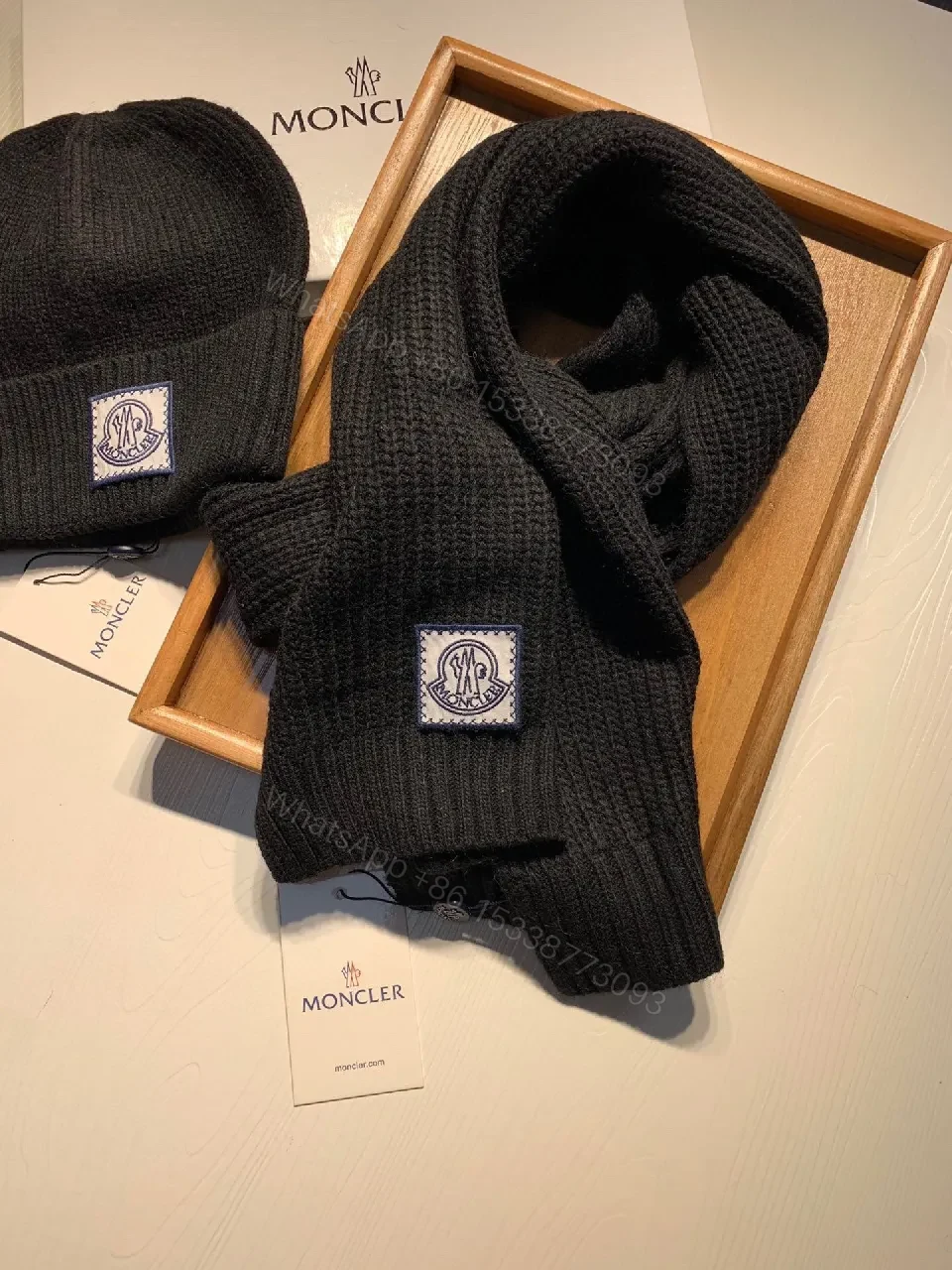 View 8 of Cozy Black Knit Beanie & Scarf Set — Warm, Luxurious Twist