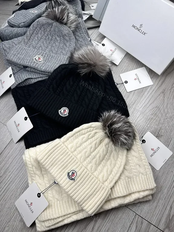 View 5 of Black Alpaca-Blend Moncler Scarf & Beanie Set: Ultra-Luxe Winter
