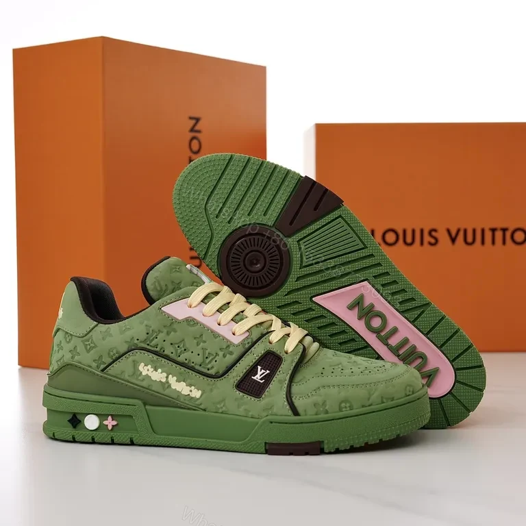 View 4 of Green Leather LV-Detail Sneaker: All-Day Comfort