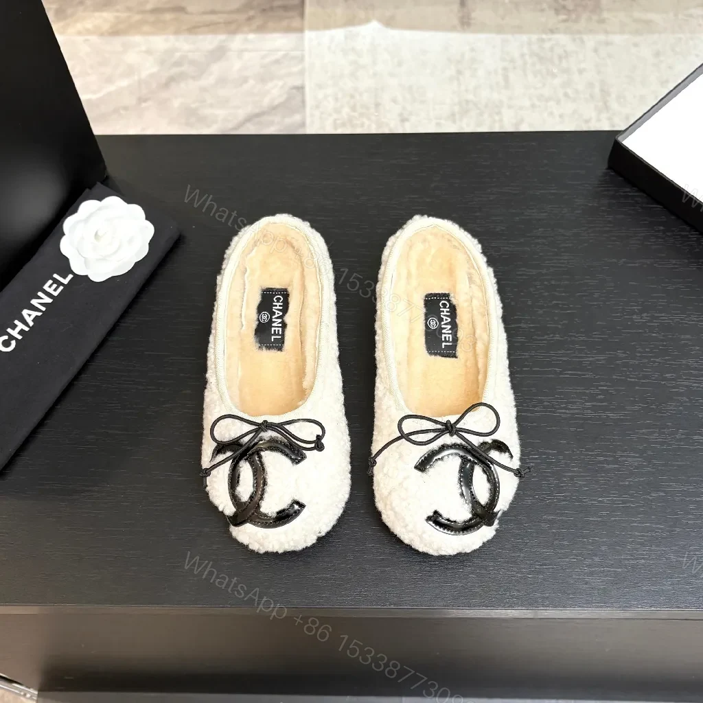 View 4 of Ivory Knit Slippers: Luxe Slip-On with Faux Fur Lining