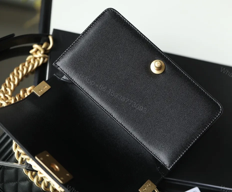 View 9 of Black Calfskin Quilted Luxury Bag with Gold Hardware Clasp