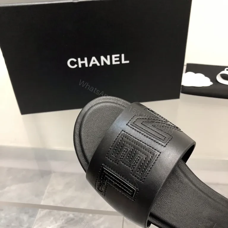 View 6 of Chanel-Style Leather Slide Sandals â€“ Luxe Everyday Comfort