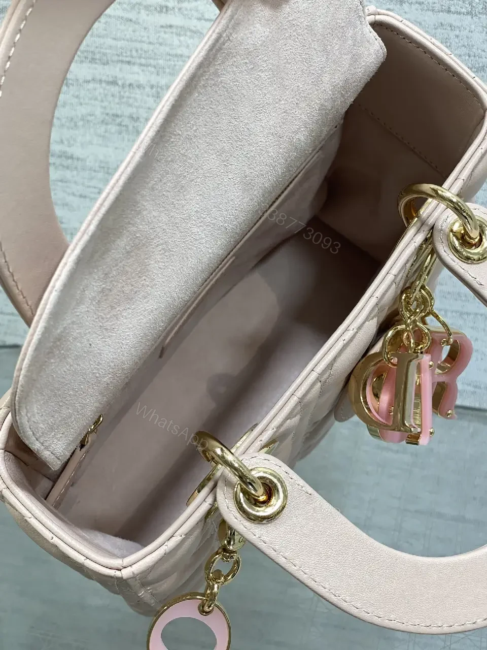 View 3 of Soft Pink Quilted Satchel - Mini Classic with Gold Charms
