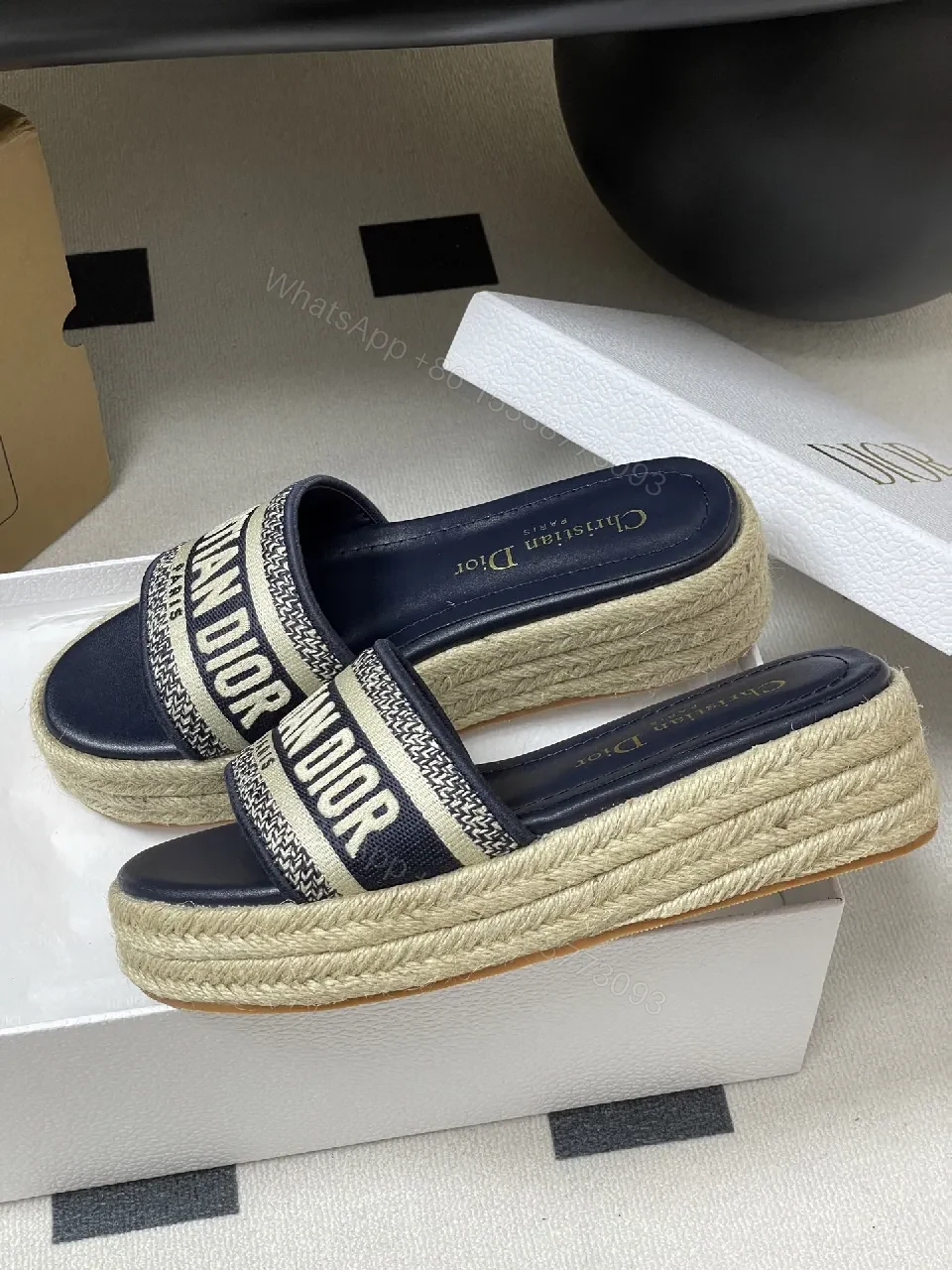 View 7 of Navy Espadrille Slides - Logo-Trim Luxe, Casual Slip-On