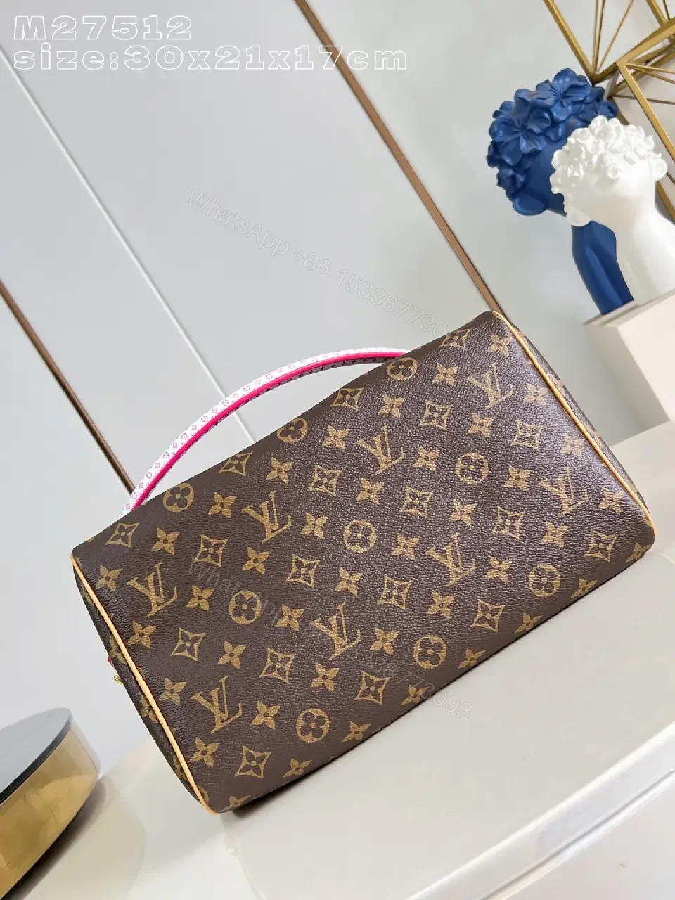 View 6 of Orange Accent Monogram Handbag - Structured Luxury Tote