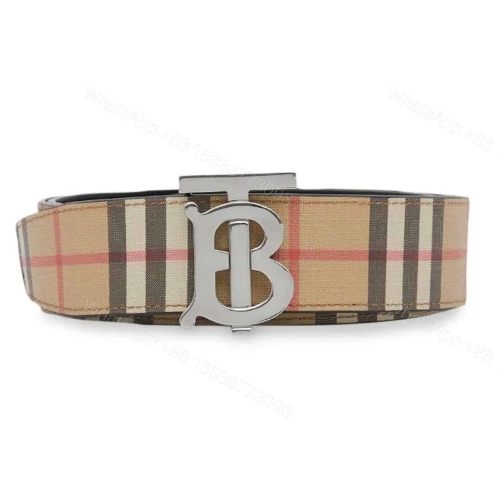 BURBERRY REVERSIBLE MONOGRAM MOTIF VINTAGE CHECK BELT IN ARCHIVE BEIGE – B26 — view 1