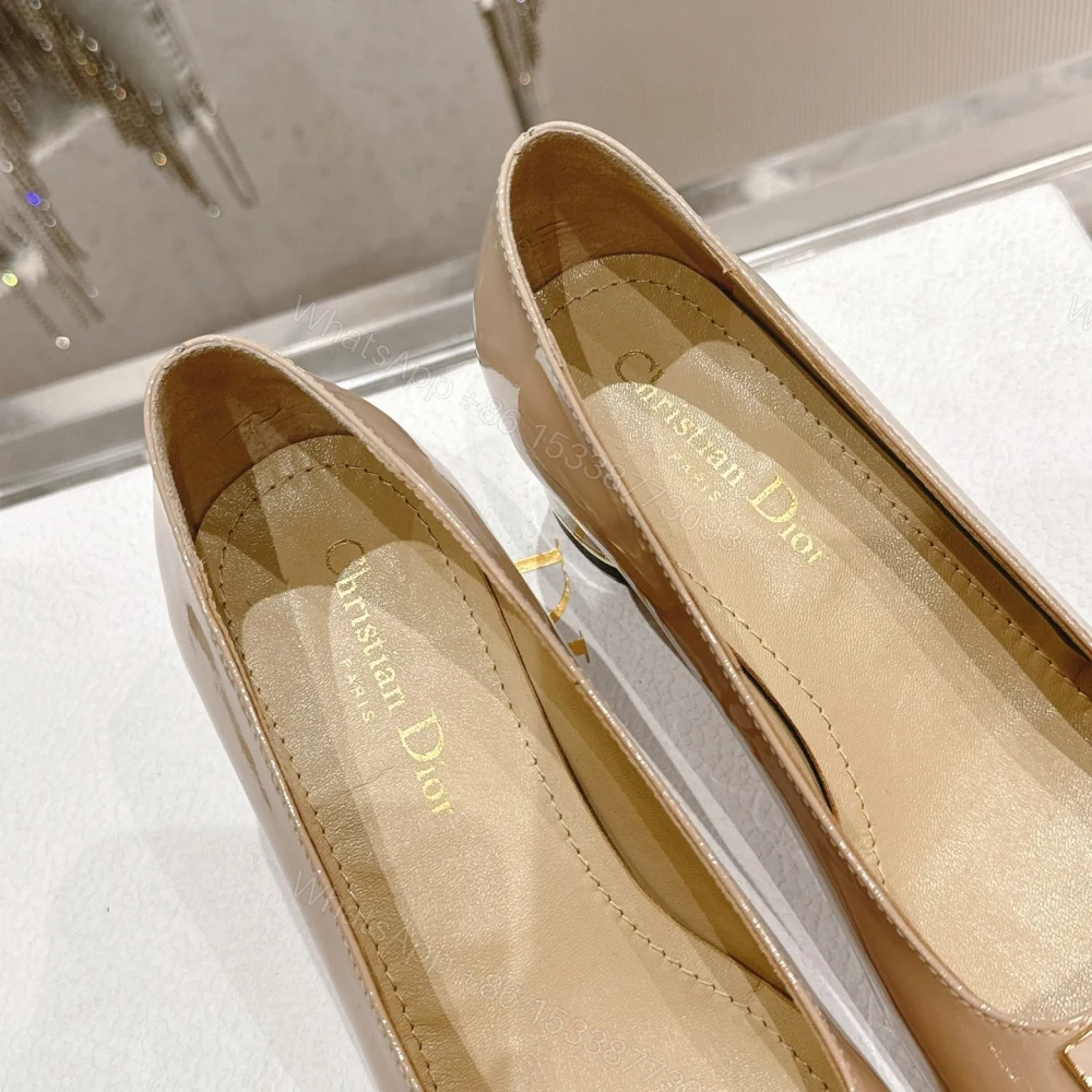 View 9 of 高仿Dior*Miss系列KCB268方頭LOGO金屬扣膚色單鞋免檢版