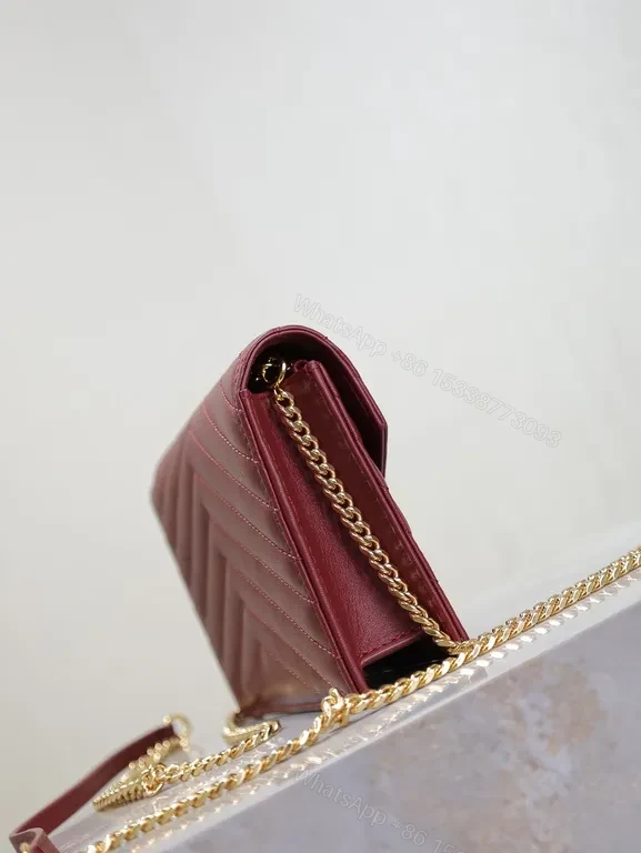 View 6 of Chic Quilted Envelope Bag â€“ Maroon Leather, Gold YSL Hardware