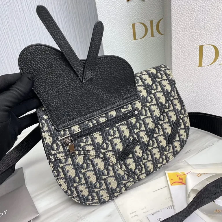 View 5 of Dior-Inspired Pattern Belt Bag - Textured Leather Accent, Compact Style