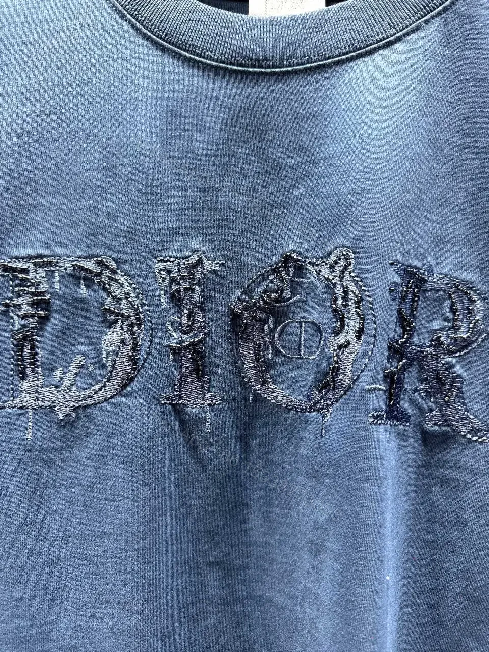 View 4 of Blue Embroidered Cotton Tee — Premium Casual Comfort