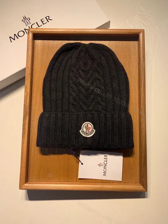 View 3 of Moncler Knit Beanie: Premium Ribbed Warmth, Logo Patch