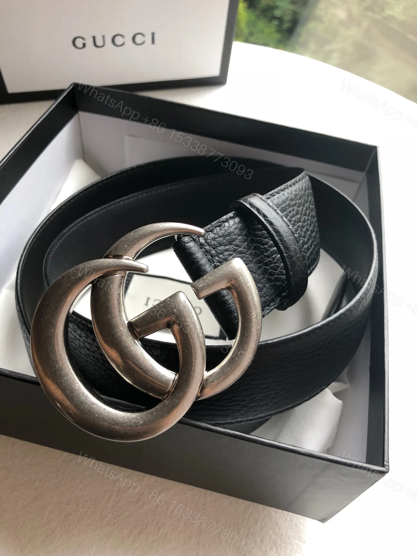 Gucci 高仿霧銀扣頭荔枝紋皮帶 男士百搭皮革單品 — view 1