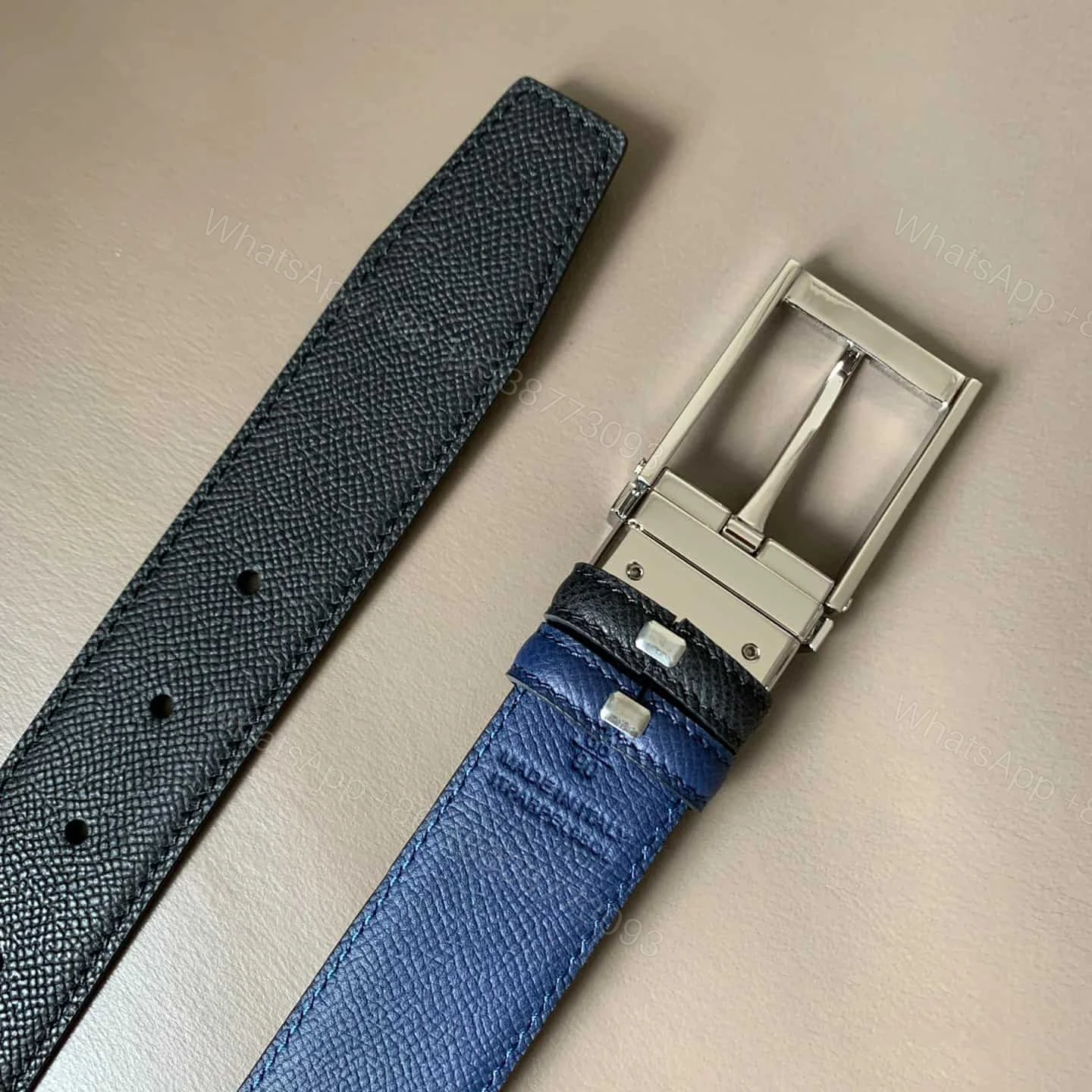 View 3 of BURBERRY REVERSIBLE LONDON CHECK AND LEATHER BELT DARK CHARCOALBLACK – B29