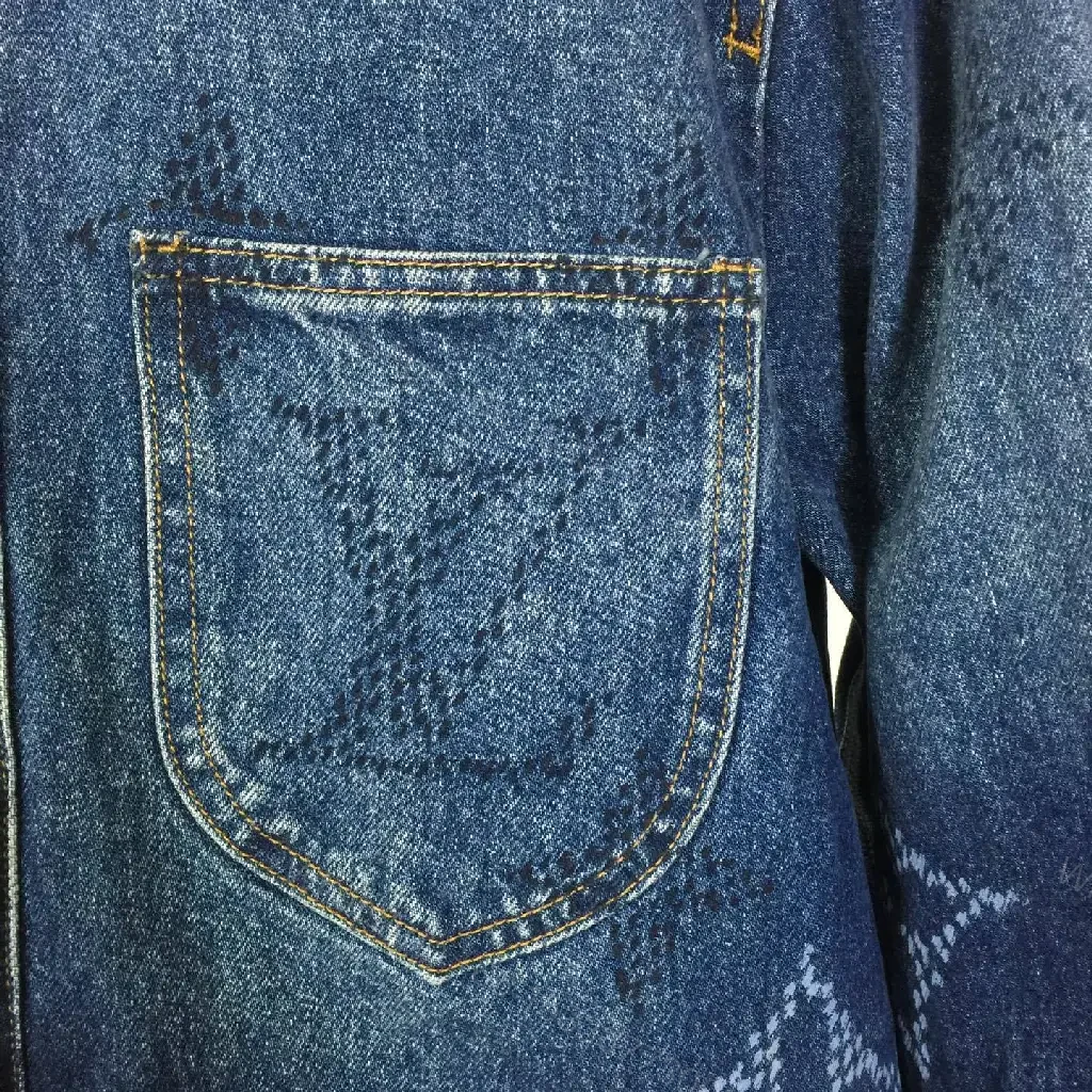 View 6 of Modern Texture Denim Jacket with Monogram Details