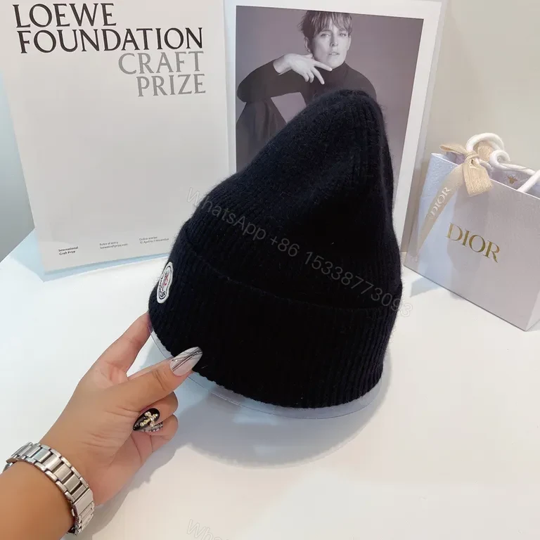 View 3 of Moncler Black Rib Knit Beanie: Premium Warmth & Subtle Signature Style
