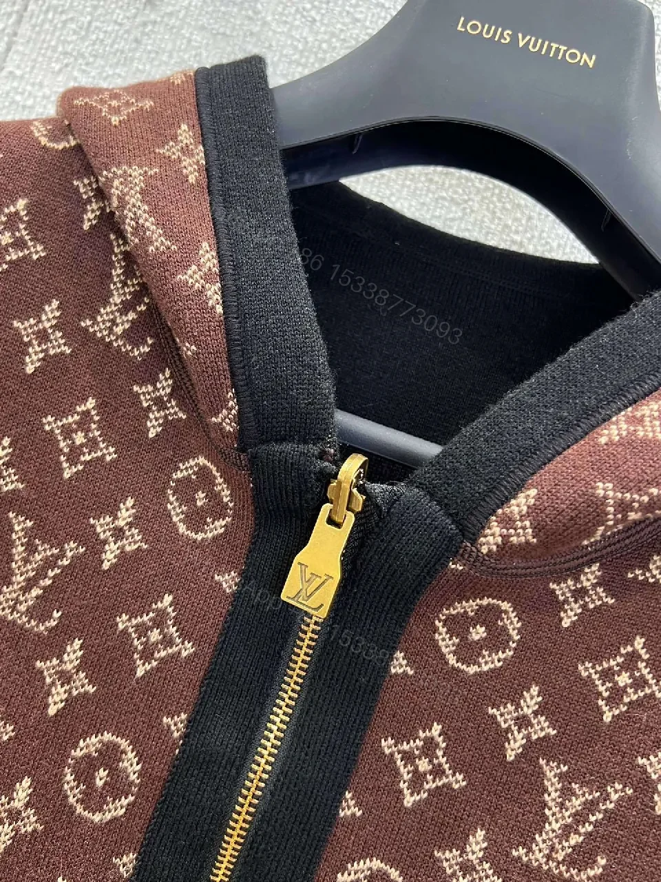 View 9 of Black Zip Hoodie with Luxury LV Detailing