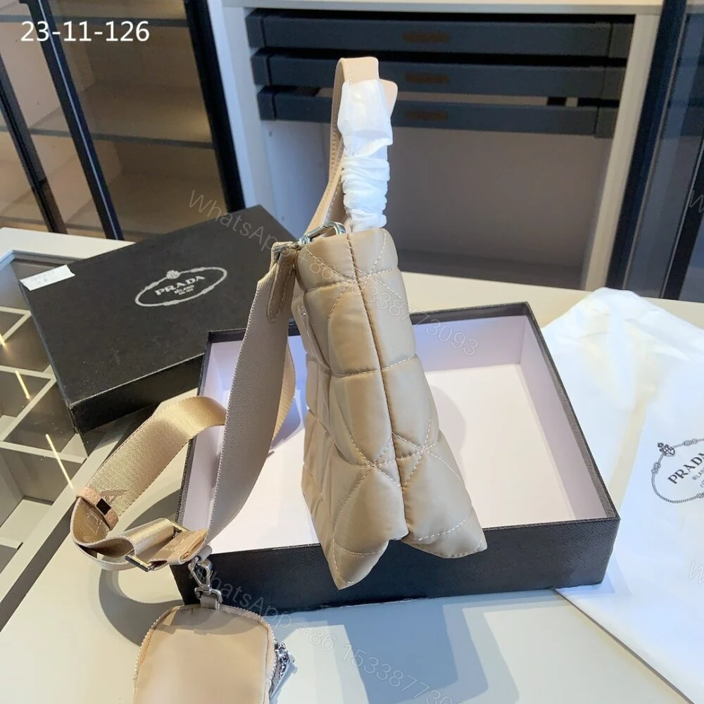 View 5 of Prada Re Nylon Padded Tote Bag Beige 23Cm